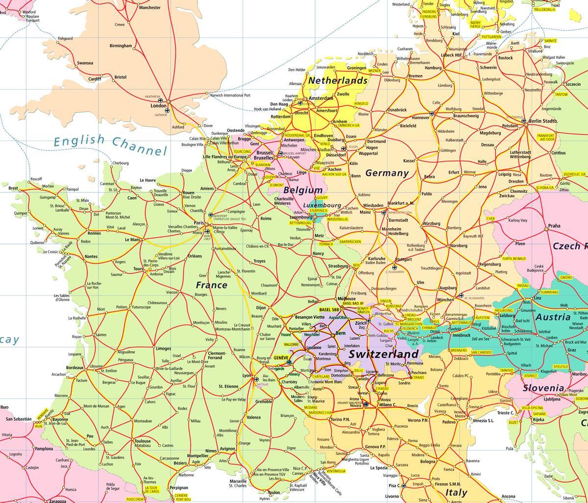 નકશો eurail નકશો સ્વિટ્ઝર્લૅન્ડ