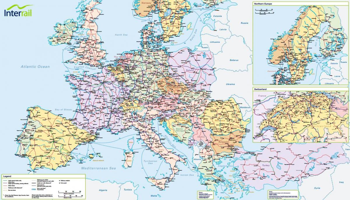 નકશો interrail સ્વિટ્ઝર્લૅન્ડ 