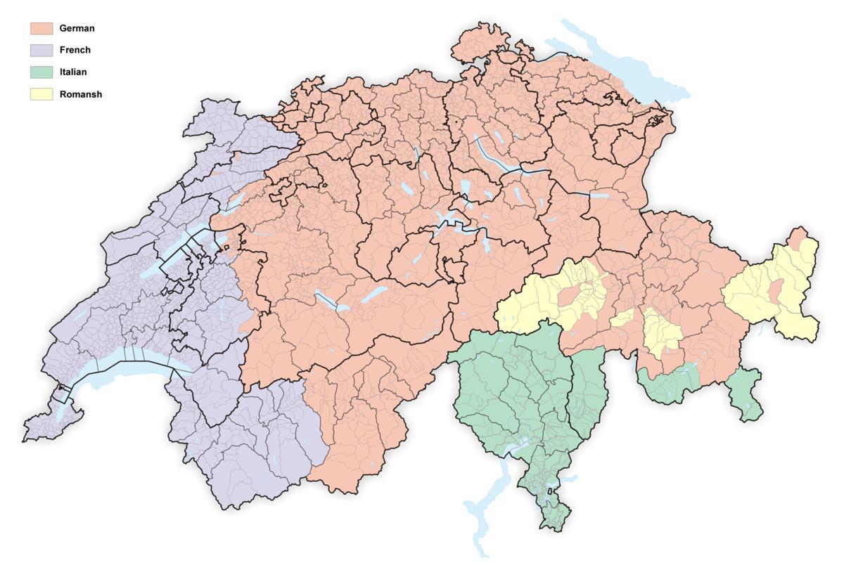 નકશો સ્વિટ્ઝર્લૅન્ડ ની ભાષા